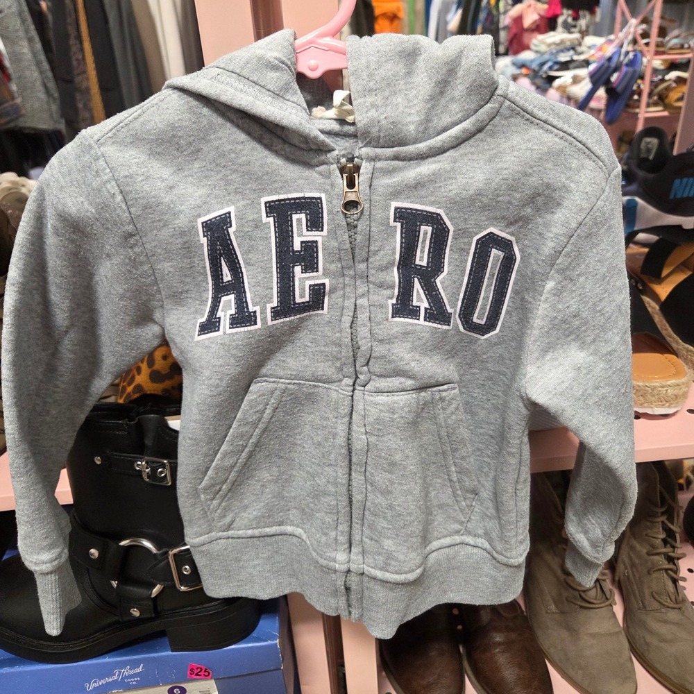 AERO Zip Up Hoodie Kids Grey Full Zipper AEROPASTALE Athletic Sweatshirt